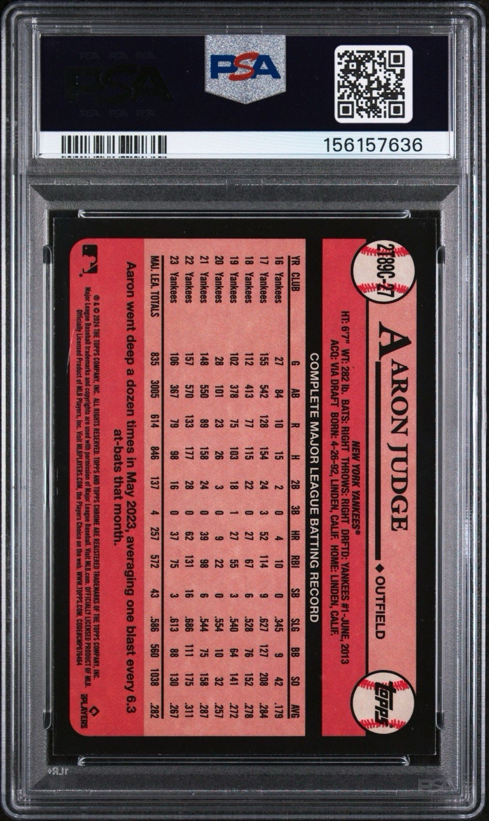 PSA 8 Aaron Judge 2024 Topps Silver Pack 1989 Chrome Promo #27 Series 2 view 2