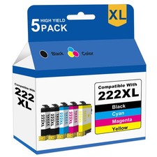 5 Pack 222XL Replacement for Epson Ink Cartridge for WF-2960 XP-5200 Printer