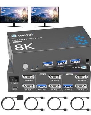 8K@60Hz KVM Switch 2 Monitors 2 Computers DisplayPort, .0 KVM Switches, 4K@12...