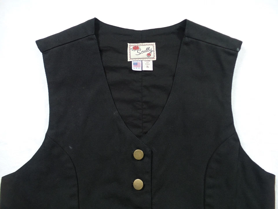 Vintage Scully Vest Womens Small Black Western Button Front Pockets Made In USA - Image 3 of 4