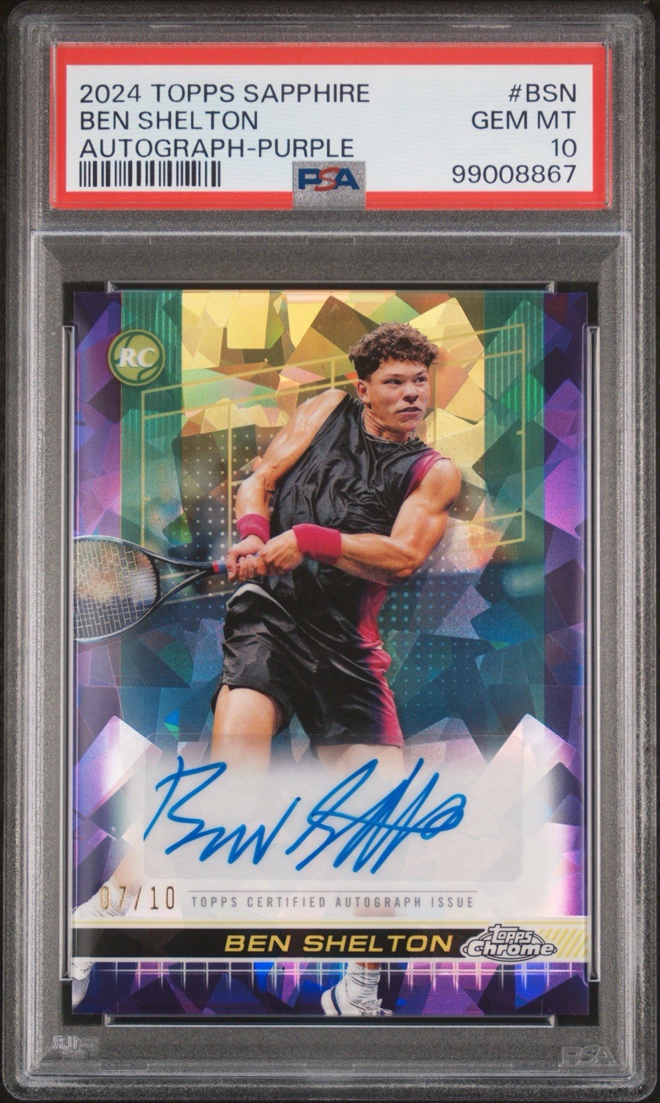 2024 Topps Chrome Sapphire Ben Shelton Rookie Purple Refractor Auto /10 PSA 10