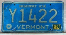 1987 VT Vermont Highway Use License Plate Y1422 Garage Man Cave Decor
