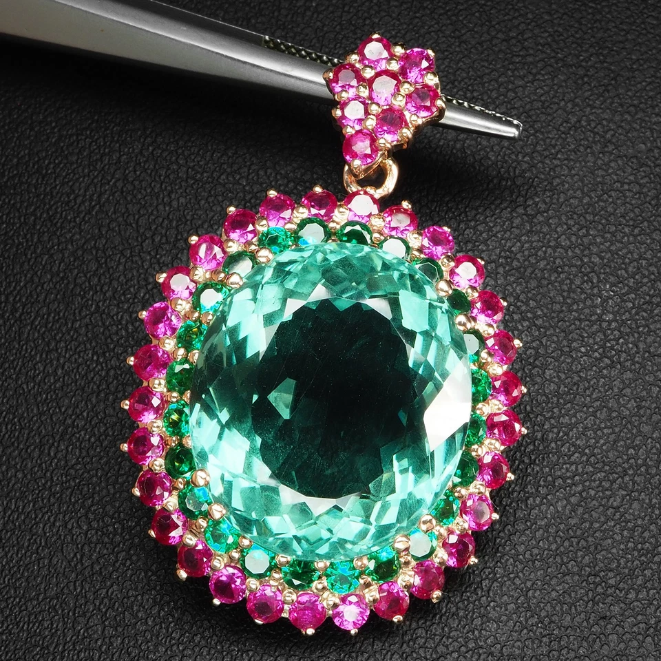 Colgantes de plata de ley 925 de oro rosa llamativos turmalina verde azulado 25,75 quilates Foto 2 de 4