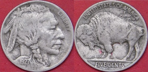 Fine 1927S US Buffalo 5 Cents