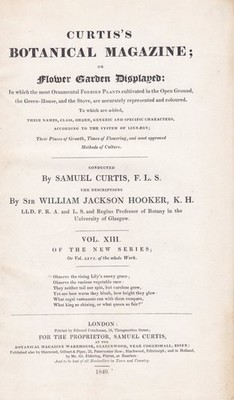 Titelblatt Titel title page Botanical Magazine botany Vol. XIII Curtis 1840