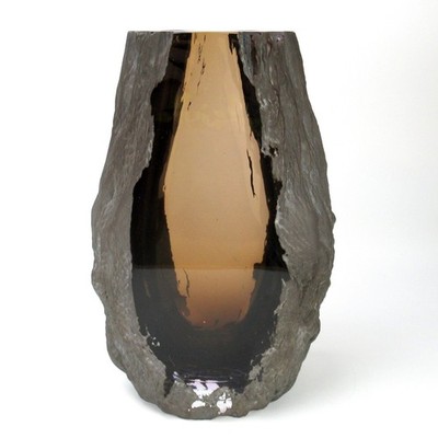 SUPER Designer Glas Vase signiert Kristallin Boheme Geode Sommerso Blockvase FAT