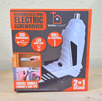 WORKPOINT 3.6V Rechargeable Mini Electric Screwdriver Swivel LED USB Cable Bits