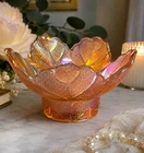 Vintage Iridescent Pink Carnival Glass Leaf Candy Dish Candle Holder 5.75”