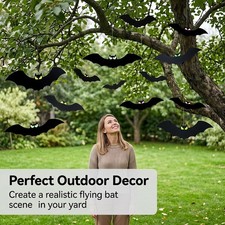 VictoryStore Scary Hanging Bats Halloween Yard Decoration - Black Pack of 18