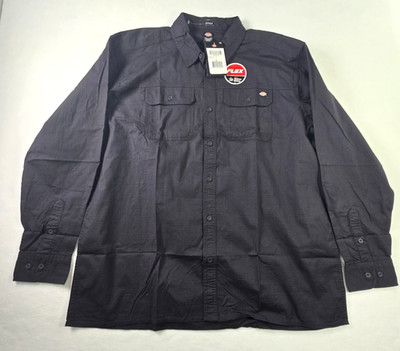 NWT Genuine Dickies Flex Work Shirt Mens XL Black Relaxed Fit Long Sleeve Button
