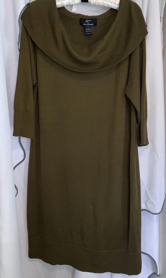 Vestido suéter puño verde otoño Nina Leonard para mujer XL midi capucha cuello vacaciones Foto 2 de 4