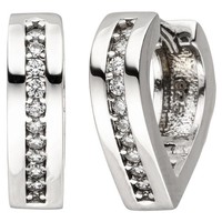 Creolen Spitz 925 Sterling Silber 20 Zirkonia Ohrringe Silbercreolen