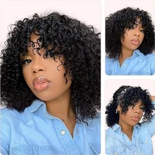 Short Bob Wigs Human Hair Wig With Bangs Curly Bob Wig 2x1 Lace Front Wigs
