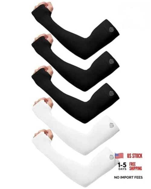 Arm Sleeves for Men Women UV Sun Protection Compression 5 Pairs_black*3+white*2