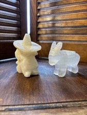 Figuras de ónix blanco talladas a mano sombrero siesta mexicano burro burro vintage