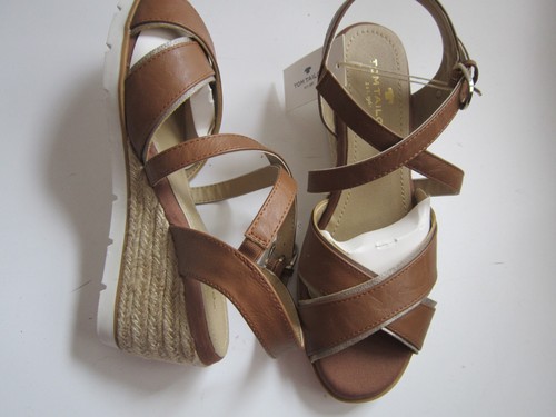 Sandalias Tom Tailor camel marrón plata sisal tacón de cuña talla 39 - Imagen 2 de 3