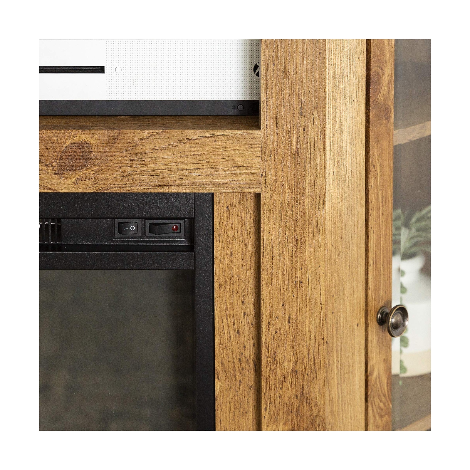 Walker Edison Alcott Classic Glass Door Fireplace Corner TV Stand for