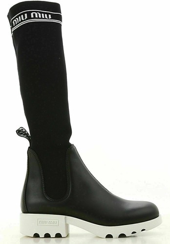 MIU MIU ICONIC SOCK RIBBED-KNIT OVER-THE-KNEE BOOTS STIEFEL SCHUHE SHOES 37.5 - Bild 10 von 12