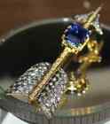 Simulated Sapphire 14K Yellow Gold Plated Arrow Brooch Pin 9.20 Ct Asscher Cut