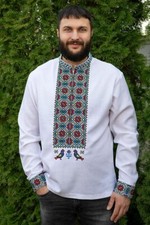 White linen Vyshyvanka, Men's embroidered shirt, Ukraina, different sizes