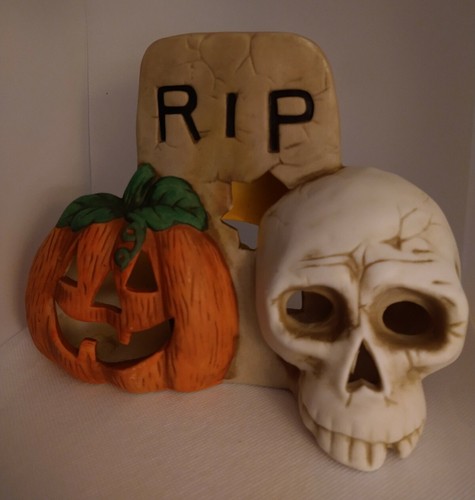 Ceramic Skull Pumpkin Votive Candle Holder Spooky Halloween Table Decor Haunted - Picture 10 of 10