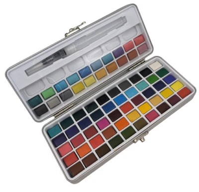 CREATIVE ARTIST Aquarellfarben Set in Dose 70 Farben Wassertankpinsel Aquarell & Metallic Farben