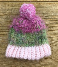 Baby Girls 0-12 Months Hat Beanie Pink Green Hand Knit Winter Soft Warm Stretch