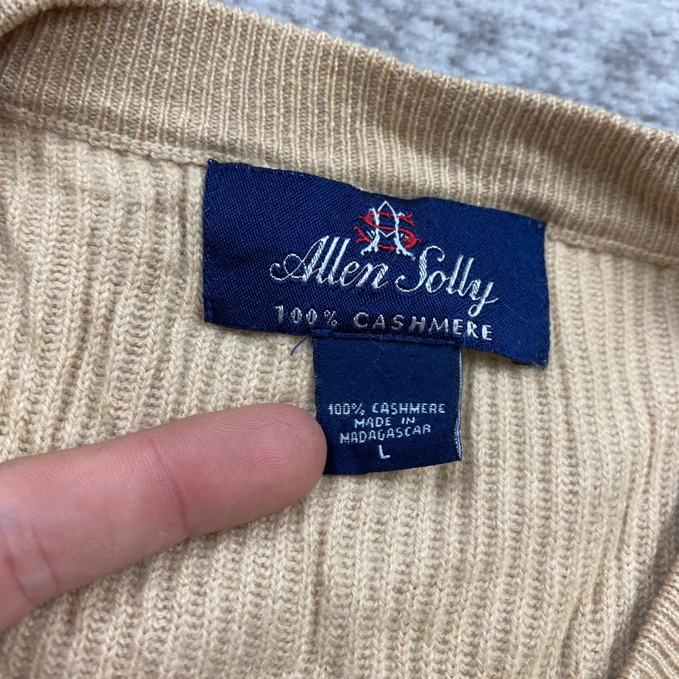 Antigo Suéter Allen Solly Cashmere Grande Bege Bronzeado Casual Preppy Ao Ar Livre Masculino Anos 90 - Imagem 4 de 4