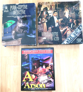 LOT OF 3 VTG. 500 - 1000 PIECE JIGSAW PUZZLES SPRINGBOK, MURDER MYSTERY, BEPUZZL
