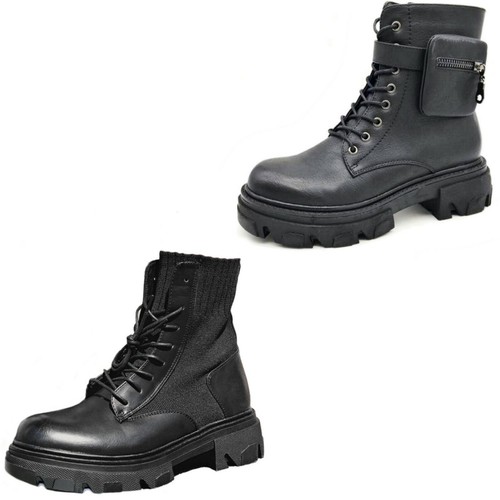 SCARPE donna STIVALI Stivaletti MOTOCICLISTA ANFIBI TASCHINO TASCA  CARRARMATO E2 | eBay