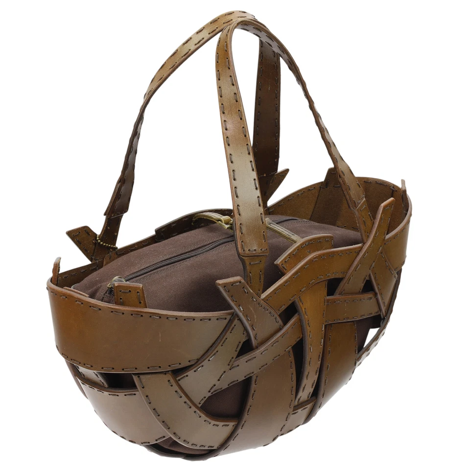 a.testoni Brown Leather "Turtle Basket" Shoulder Hobo Bag Handbag - Image 3 of 4