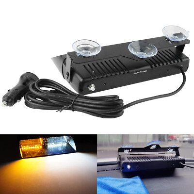 12V Auto LED Frontblitzer Gelb+Weiß Blitzleuchte 17 Strobe-Modi Warnleuchte LKW