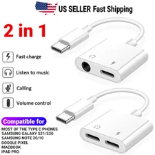 2 IN 1 USB C Type C to 3.5mm Headphone Jack Charging Cable Adapter For Samsung