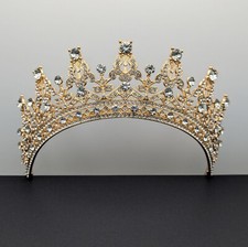 gold tone tiara rhinestone bridal prom quinceanera rhinestone sparkly crown comb