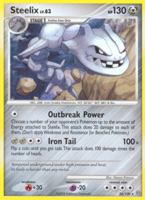 ポケットモンスター 銀 1x Steelix - 28/100 - Rare Lightly Played Pokemon Diamond & Pearl