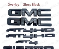2019-2026 GMC Sierra  Front & Rear and AT4 HD Gloss BLACK OVERLAY Emblem