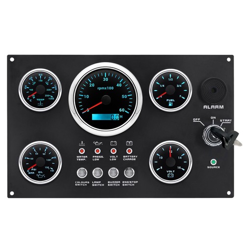5 Gauge Set with Instrument Panel 0-6000RPM 7 Colors LED For Marine Boat Yacht - Picture 11 of 13