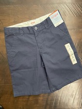 Cat Jack Boy's Solid Flat Front Chino Shorts In Navy Blue Size 10