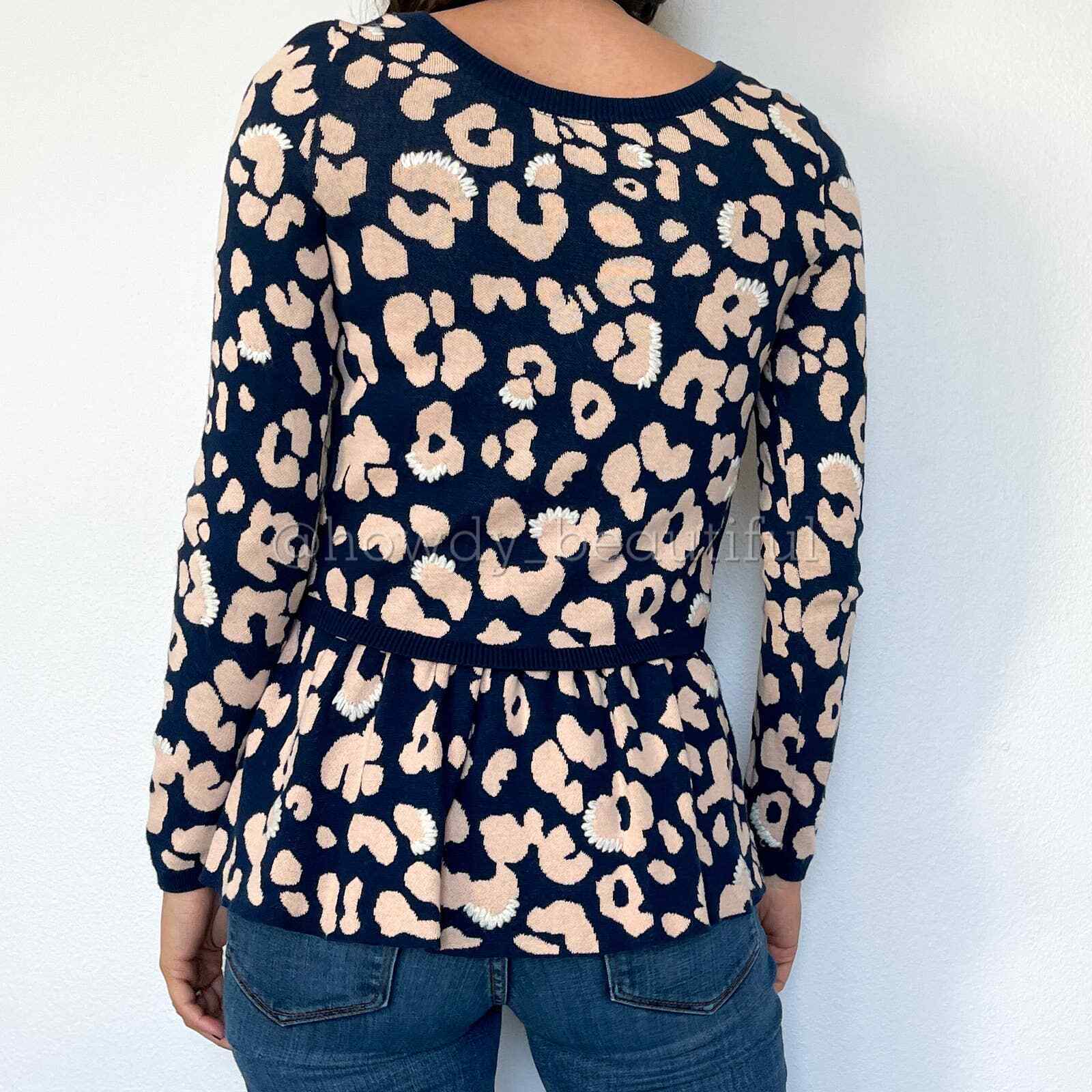 Moth Leopard Peplum Sweater Top Various Sizes Navy Color NW ANTHROPOLOGIE Tag