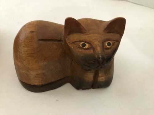 Pair of Hand Carved  Wooden Cat Figurines Paper Weights, Primitive, folk art - Picture 5 of 5