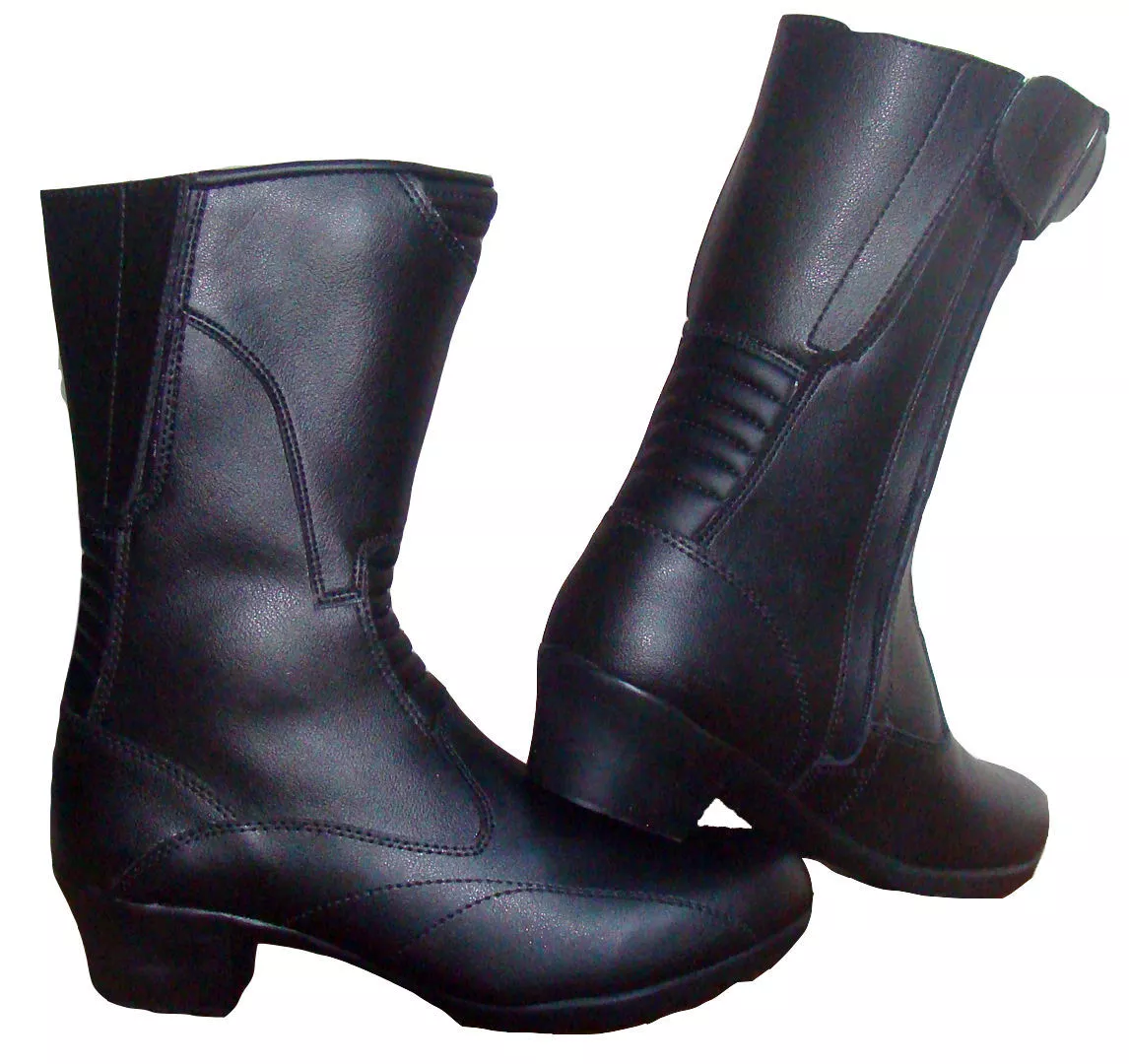 RK Sports X4105 Cuero Negro Motocicleta Moto Mujer Tacón Botas