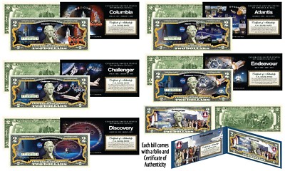 Space Shuttle Missions NASA Official Legal Tender U.S. $2 Bills - SET OF ALL 6