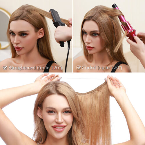 Invisible Hairpiece Wire on Clip in Human Hair Extensions Thick Headband & Ring - Picture 18 of 38