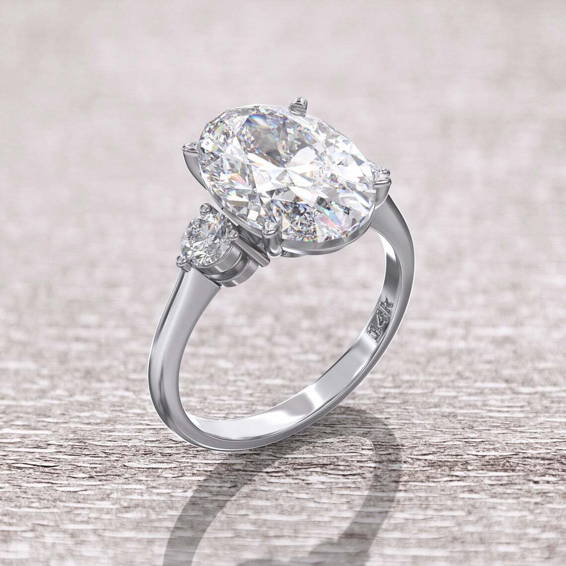 7.00 Carat Oval Cut Moissanite Three Stone Engagement Ring 14K White Gold Finish image 5