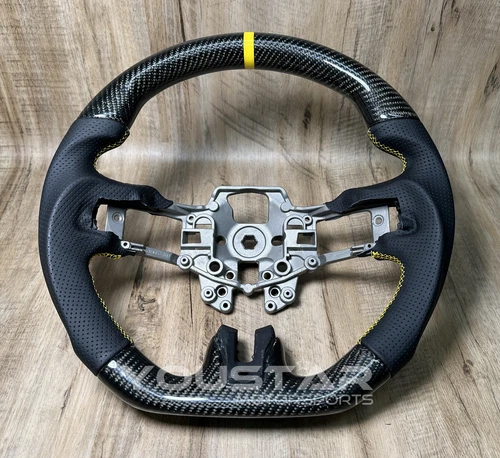 UK STOCK for Ford Mustang 15-17 CARBON FIBRE Steering Wheel Nappa Leather Yellow