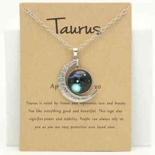 Silver-Tone 1.5" Moon Pendant With 18-20" Necklace New Free Ship Taurus 9145