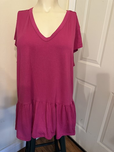 TIME AND TRU TUNIC V NECK CAP SLEEVES FUCHSIA TIERED HEM MODAL SZ XL 16/18 NEW