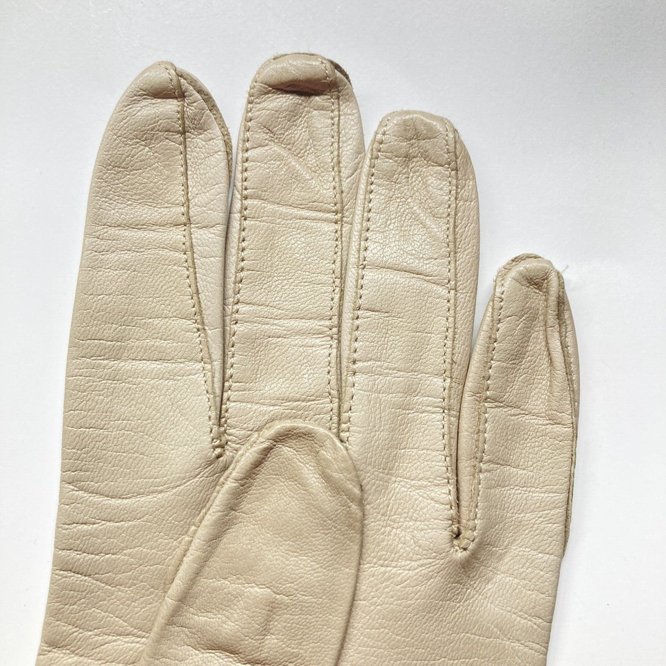 Vintage Lanolav Taupe Beige Washable Leather 14" Long Gloves Size 6 1/2