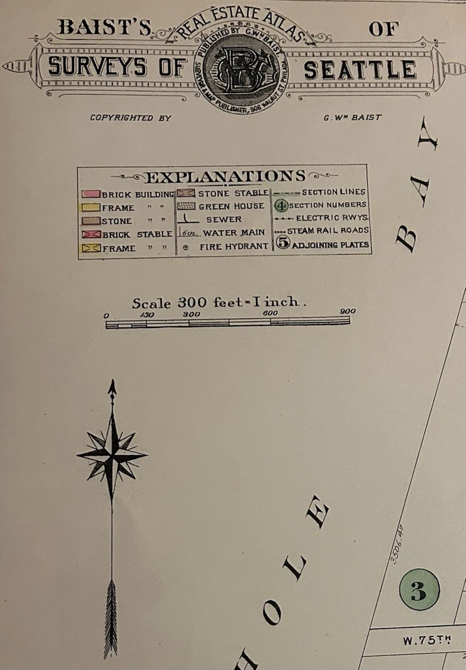 Baist's Surveys of Seattle Plate 19 mapa coloreado a mano de Seattle 23,4”x33,5” Foto 2 de 4