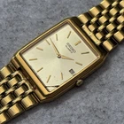 Neo Vintage Seiko Tank Watch Men 27mm Champagne Dial Gold Tone Date 7n29-5b29